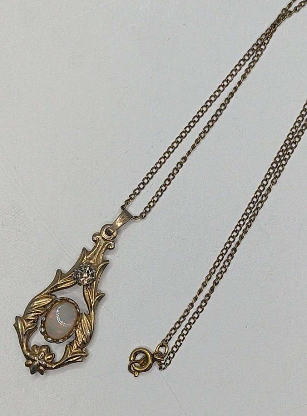 AJC Art Nouveau Floral Opal Pendant Necklace 1/20 12K Gold Filled